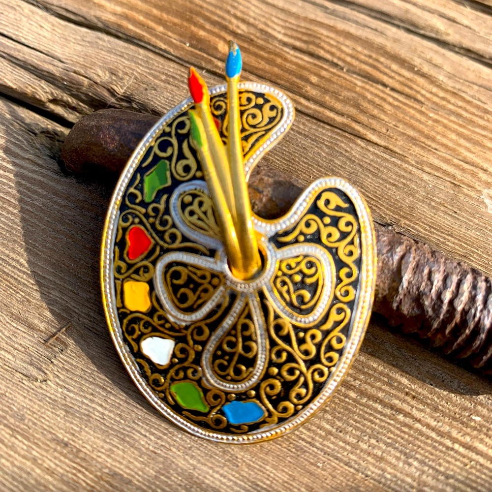 Damascene Painters Palette Brooch